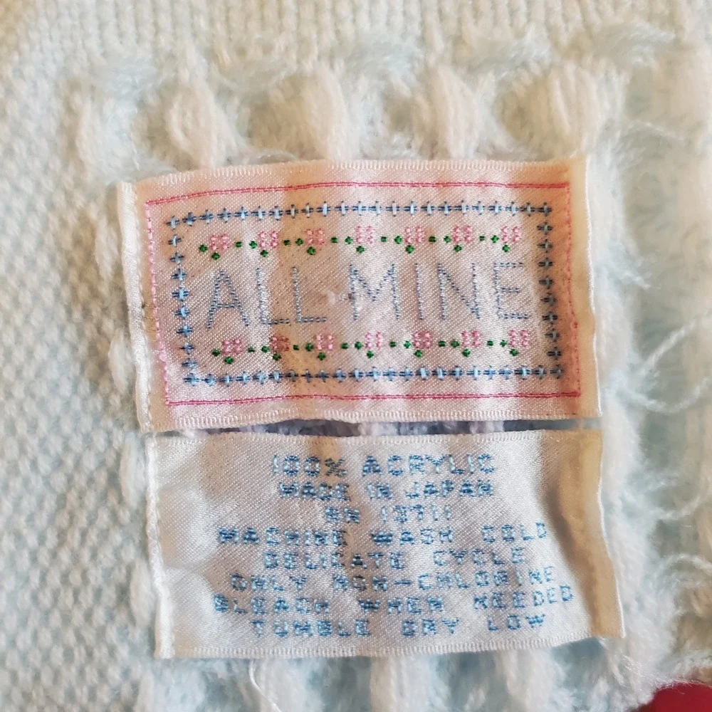 Vtg All Mine Waffle‎ Weave Baby Blanket Acrylic Made in Japan Pastel Knit
